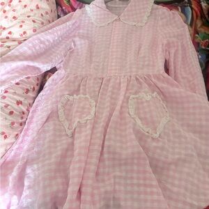 Pastel Pink Gingham Dress with Lace Trim plus size 2XL